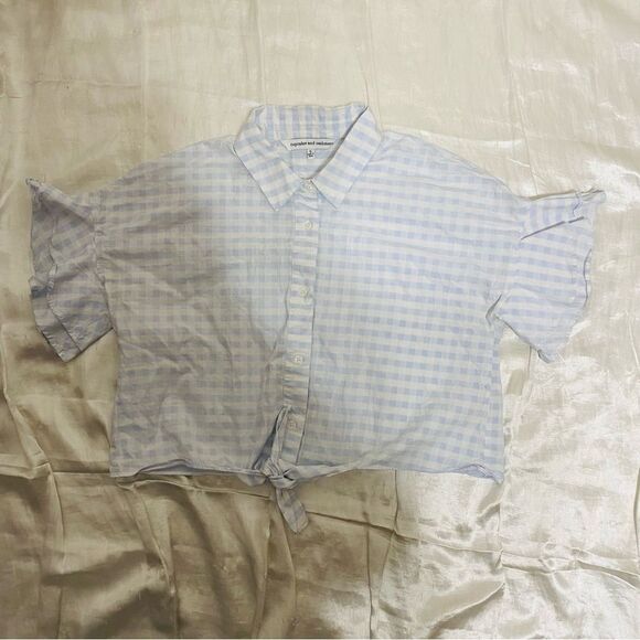 Cupcakes‎ And Cashmere Womens Blue And White Plaid Tie Front Sunnie Top Size L - Picture 5 of 5
